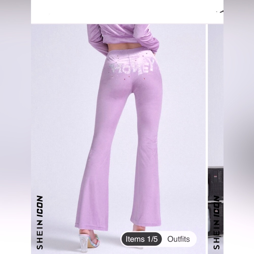 Beautiful icon rhinestone letter pants in velvet really comfy and cute 💋